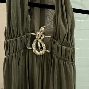 Elegant Olive Green Dress with Rhinestone Detail